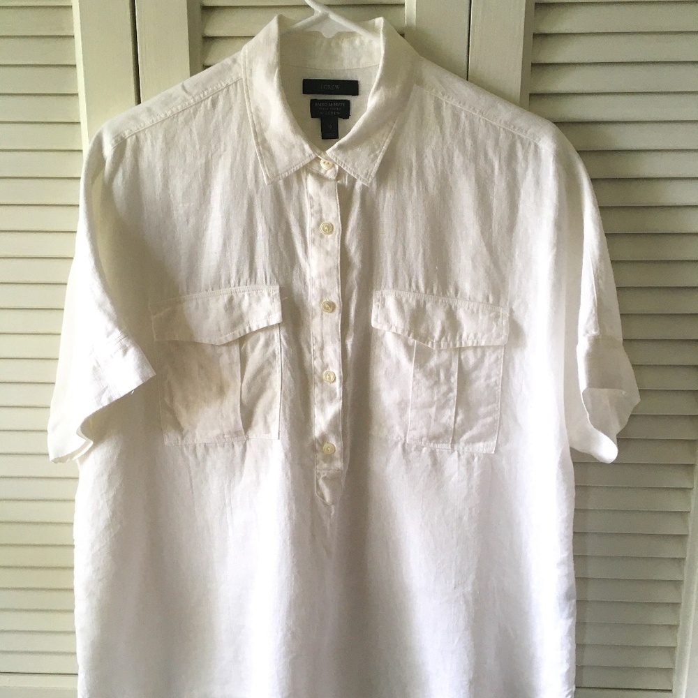 J. Crew Baird McNutt white linen popover shirt, size 10